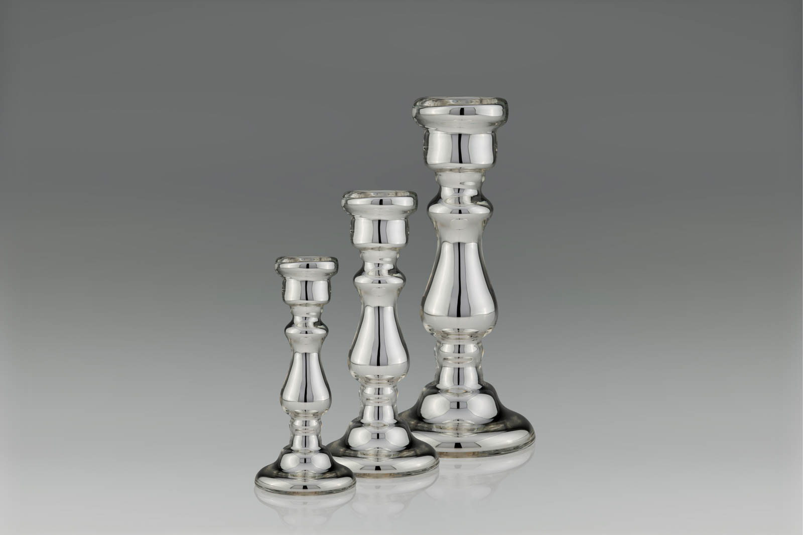Silvered Glass Candlestick - Glass / Silver